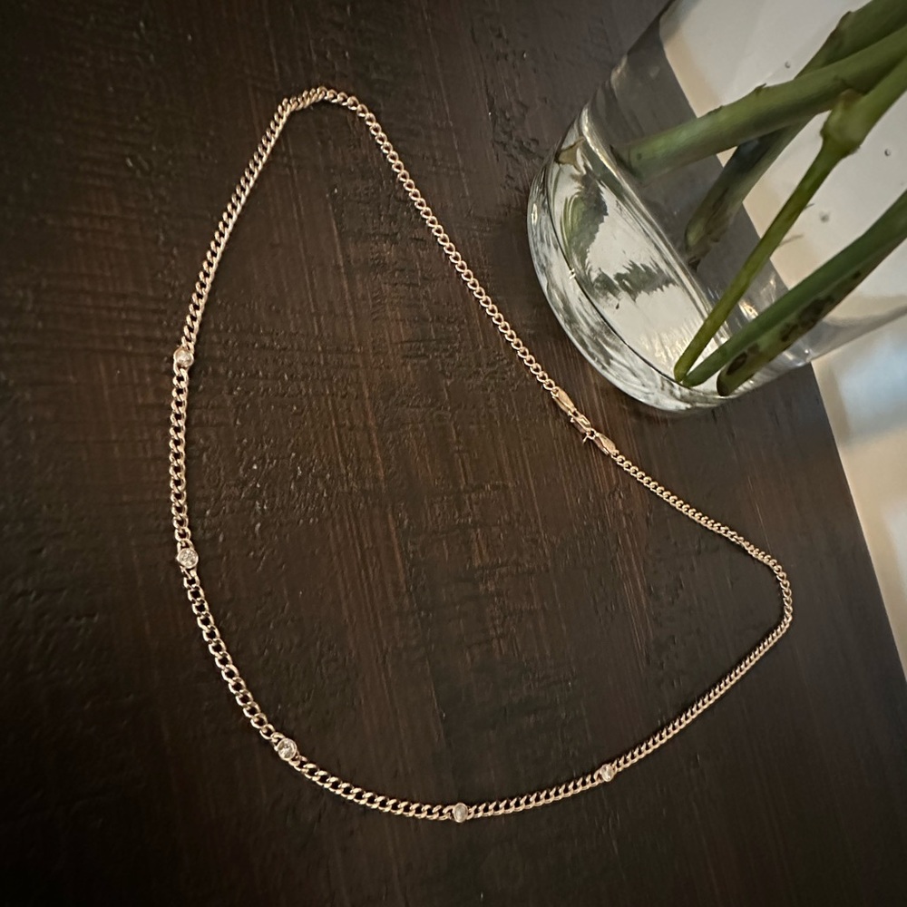 Sarah Elise 14k Rose Gold Cuban Necklace with 5 bezel Diamonds, 20”
